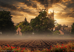 Sunset over Acton Village, Cheshire